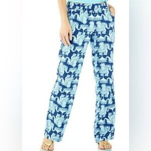 Lilly Pulitzer Florita Linen Elephant Pants Blue Indigo Joy Ride Size Small